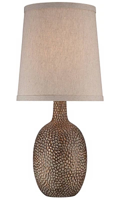 360 Lighting Chalane Rustic Farmhouse Accent Table Lamp 23.5" High Antique Bronze Hammered Texture Natural Beige Linen Fabric Shade for Living Room Be