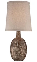 360 Lighting Chalane Rustic Farmhouse Accent Table Lamp 23.5" High Antique Bronze Hammered Texture Natural Beige Linen Fabric Shade for Living Room Be