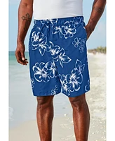 KingSize Big & Tall Hibiscus Print 8" Swim Trunks