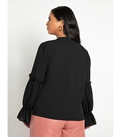 Eloquii Women's Plus Size Ruffle Detail Blouse With Ties