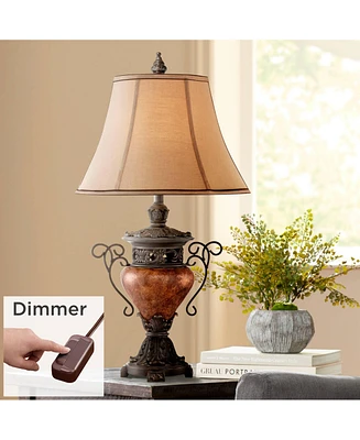 Regency Hill Rustic Country Cottage Traditional Urn Table Lamp with Table Top Dimmer 31.5" Tall Bronze Finish Bell Shade for Living Room Bedroom House