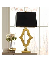 Possini Euro Design Judith Mid Century Modern Glam Luxury Table Lamp 28.75" Tall Gold Black Fabric Rectangle Shade Decor for Living Room Bedroom House