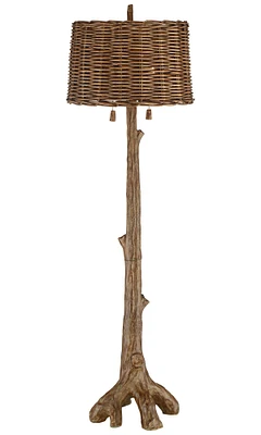 Barnes and Ivy Forrest Sequoia Rustic Country Cottage Floor Lamp Standing 61" Tall Tree Trunk Faux Wood Column Brown Wicker Drum Shade Decor for Livin