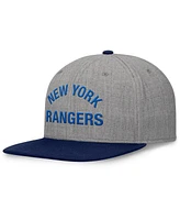 Fanatics Signature Men's Heather Gray New York Rangers Elements Flat Brim Leather Strapback Hat