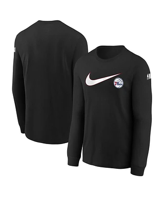 Nike Big Boys and Girls Black Philadelphia 76ers Swoosh Long Sleeve T-Shirt