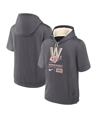 Nike Men's Charcoal Washington Nationals City Connect Color Block Short Sleeve Pullover Hoodie