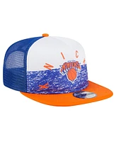 New Era Men's Blue New York Knicks Arch A-Frame Trucker 9FIFTY Snapback Hat