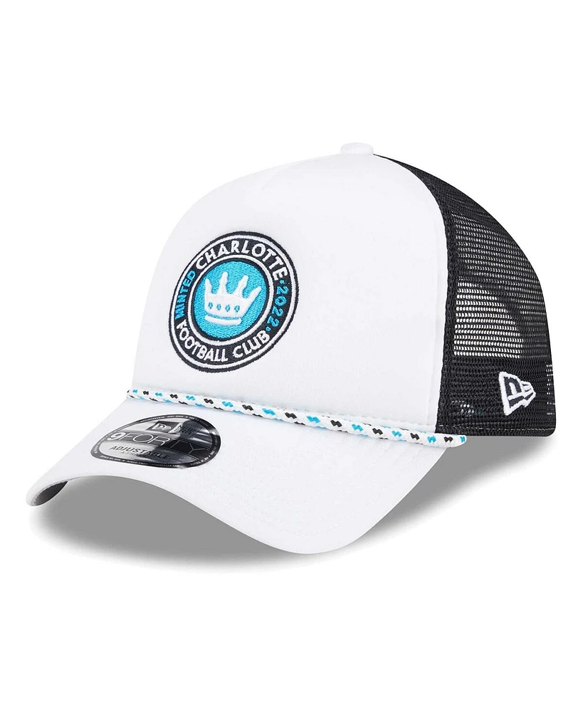 New Era Men's White/Black Charlotte Fc Court Sport Foam A-Frame 9FORTY Adjustable Trucker Hat