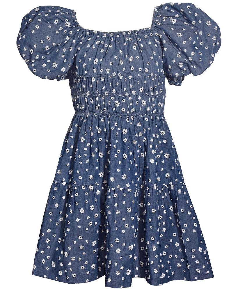 Bonnie Jean Big Girls Tiered Floral-Print Chambray Dress