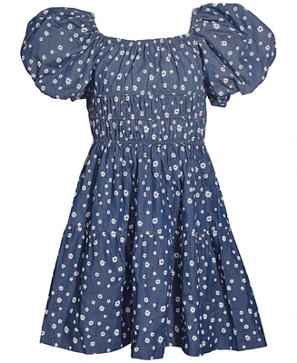 Bonnie Jean Big Girls Tiered Floral-Print Chambray Dress