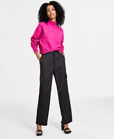 Dkny Jeans Women's Stretch Satin Cargo Wide-Leg Pants