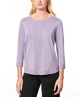 Melissa Paige Women's Petite Boat-Neck, Ribbed-Detail 3/4-Sleeve Sweater