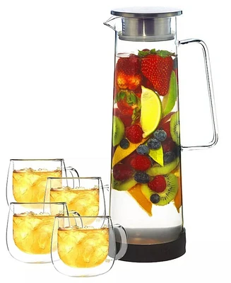 Grosche Ultimate-Infusion Pour Share Set:Bali Water Infuser Pitcher with 2 Sets of Fresno Glass Mugs