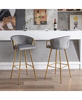 Streamdale Furniture 26 Inch Set Of 2 Bar Stools, With Chrome Footrest And Base Velvet + Leg Simple Barstool