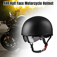 Ahr Half Face Motorcycle Helmet Sun Visor Dot Approved Bike Chopper Matte Black