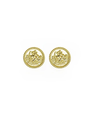 sanctuaire Saint Christopher Medallion Coin Stud Earrings Gold