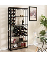 Industrial Floor Wine Rack with 3 Rows of Stemware Racks