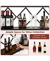 Wall Mounted Wine Rack for 39 Bottles and 12 Glasses