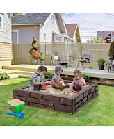 Sugift 2-In-1 Hdpe Kids Sandbox with Cover and Bottom Liner