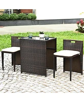 3 Pieces Cushioned Outdoor Wicker Patio Set with No Assembly Needed