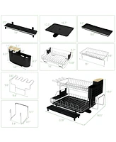 2-Tier Detachable Dish Drying Rack with Cutlery Holder