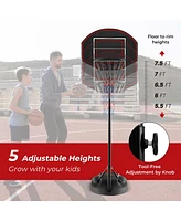 Costway 5.5-7.5FT Adjustable Portable Basketball Goal System with Shatterproof Backboard