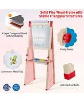 3-in-1 Kids Art Easel Double-Sided Wooden Adjustable Magnetic Drawing Board