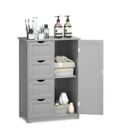 Costway Wooden 4 Drawer Bathroom Cabinet Storage Cupboard 2 Shelves Free Standing