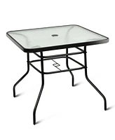 Costway 32'' Patio Square Table Tempered Glass Steel Frame Outdoor Pool Yard Garden