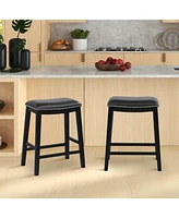 26-Inch Bar Stool Set of 2 Counter Height Saddle Stools with Upholstered Seat
