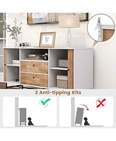 Costway Buffet Sideboard Versatile Tv Stand with Sliding Tambour Doors & 2 Storage Drawers