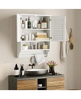Costway Bathroom Wall Mounted Medicine Cabinet with Louvered Doors & Towel Bar