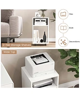 Costway Mobile File Cabinet Wooden Printer Stand Vertical Storage Organizer Home Office