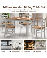 Costway 5-Piece Dining Set Solid Wood Kitchen Furniture with Rectangular Table & 4 Chairs