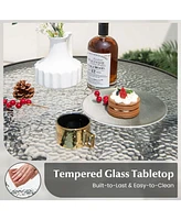 38'' Patio Round Counter Height Bar Table withTempered Glass Tabletop Poolside