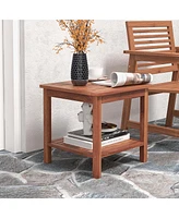 Costway Patio Acacia Wood Side Table 2-Tier Square End Table Porch Poolside