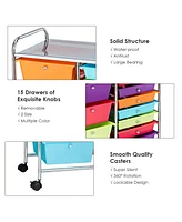 Costway 15 Drawer Rolling Storage Cart Storage Rolling Carts Drawers - Assorted Pre