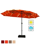 Costway 15Ft Patio Double-Sided Solar Led Market Umbrella Crank Base