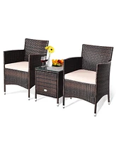 Costway Outdoor 3 Pcs Pe Rattan Wicker Furniture Sets