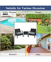 Costway 3PCS Patio Rattan Furniture Set Coffee Table Conversation Sofa Cushioned