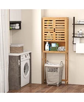 Over the Toilet Storage Cabinet Tall Bathroom Bamboo Shelf Organizer Space Saver