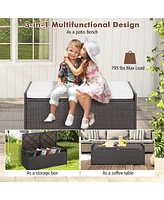 34 Gallon Patio Wicker Storage Deck Box W/Cushion Backyard