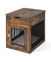 Costway 2-In-1 Furniture Dog Crate with Drawer Wired & Wireless Charging Side End Table