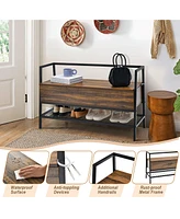 Costway Industrial Shoe Bench Rack Organizer withPremium Gas Lift & Hidden Storage Box