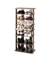 Costway Patented 7-Tier Double Rows Shoe Rack Vertical Wooden Storage Organizer Rustic