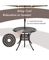 Costway 36'' Patio Round Dining Bistro Table Cast W/2'' Umbrella Hole