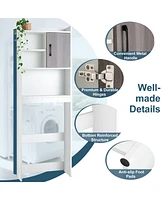 Costway Over The Toilet Storage Cabinet Bathroom Space Saver w/ Open Shelves & Door