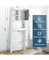 Costway Over The Toilet Storage Cabinet Bathroom Space Saver w/ Open Shelves & Door
