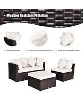 Gymax 4PCS Rattan Patio Sofa Conversation Set Outdoor Furniture Set w/ Cushion