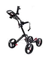 Costway Folding 4 Wheel Golf Pull Push Cart Trolley Club Umbrella